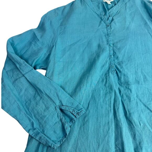 Eileen Fisher Large Turquoise Blue Irish Linen Popover Tunic - Picture 4 of 6
